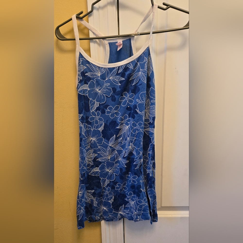 Victoria's Secret Women's Blue Floral Chemise Y2k Night Gown